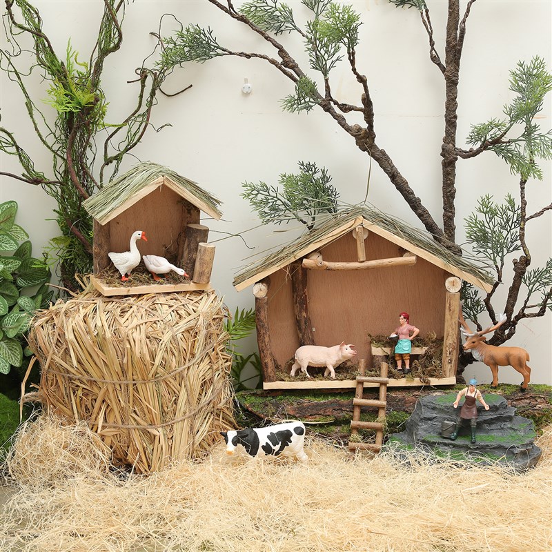 微景观农舍摆件幼儿园户外造景屋E子创意实木小房子庭院布景道具 - 图1