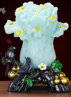 白菜摆件招财喜鹊客厅玄关办公室装饰品店铺酒柜公司乔迁开业礼品