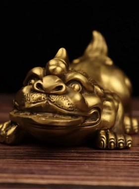 纯铜聚宝盆貔貅桌面摆件铜金钱貔貅招财貔貅家居办公室装饰工艺品
