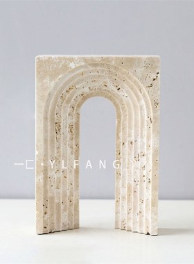 一匚 极简大理石几何层叠刻纹摆件 样本间酒P店客厅书架组合饰品