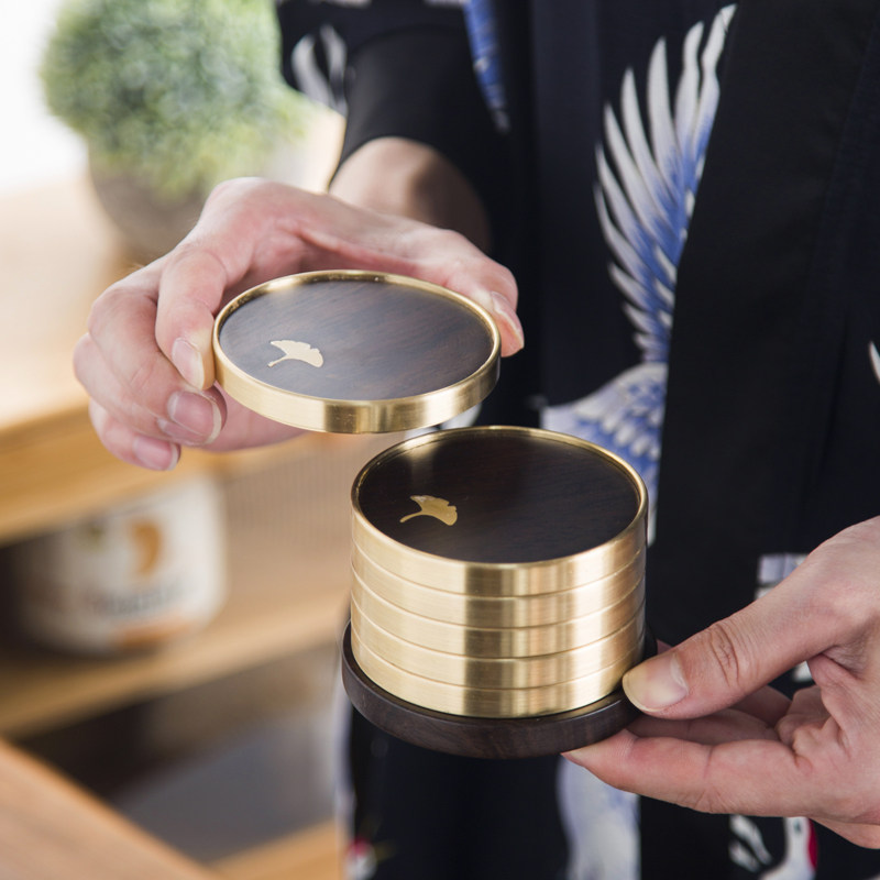晟窑纯铜茶杯托黑檀木杯垫家用功夫茶具茶道配件实木隔热垫茶垫子,淘宝优惠券,粉丝福利购,淘宝优惠卷