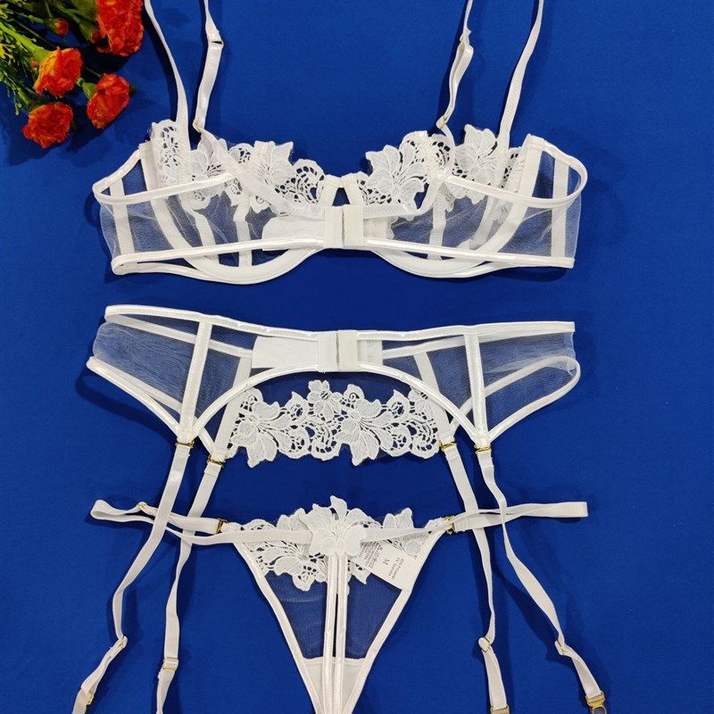 欧美法式薄款刺绣蕾丝花边透明聚拢纯欲文胸内衣套装,淘宝优惠券,粉丝福利购,淘宝优惠卷