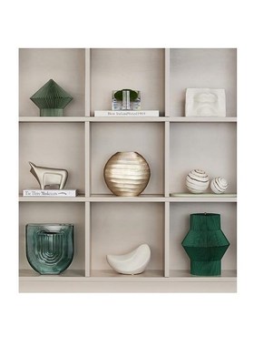 样板房书房展示现代轻奢组合套摆件抽象软装饰品书柜几何艺术书架