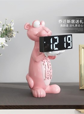 奶油风熊智能电子时钟客厅玄关卧室床头钟表摆件摆放式电子钟闹钟