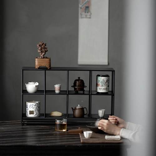 dat060铁艺棚架茶子具架桌上收纳置物茶小博古架多宝架阁展示架 - 图0