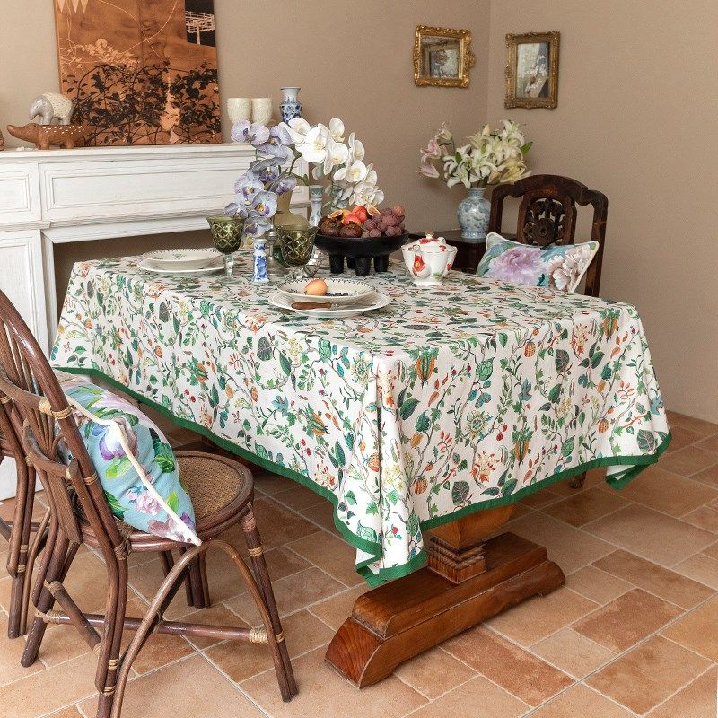 亚麻桌布防水餐桌布艺美式田园风花卉小清新茶几布新中式台布绿色,淘宝优惠券,粉丝福利购,淘宝优惠卷