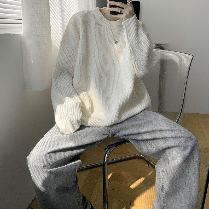 圆领绿色毛衣男士秋冬季港风宽松慵懒针织衫潮牌冬款加厚毛线衣服,淘宝优惠券,粉丝福利购,淘宝优惠卷