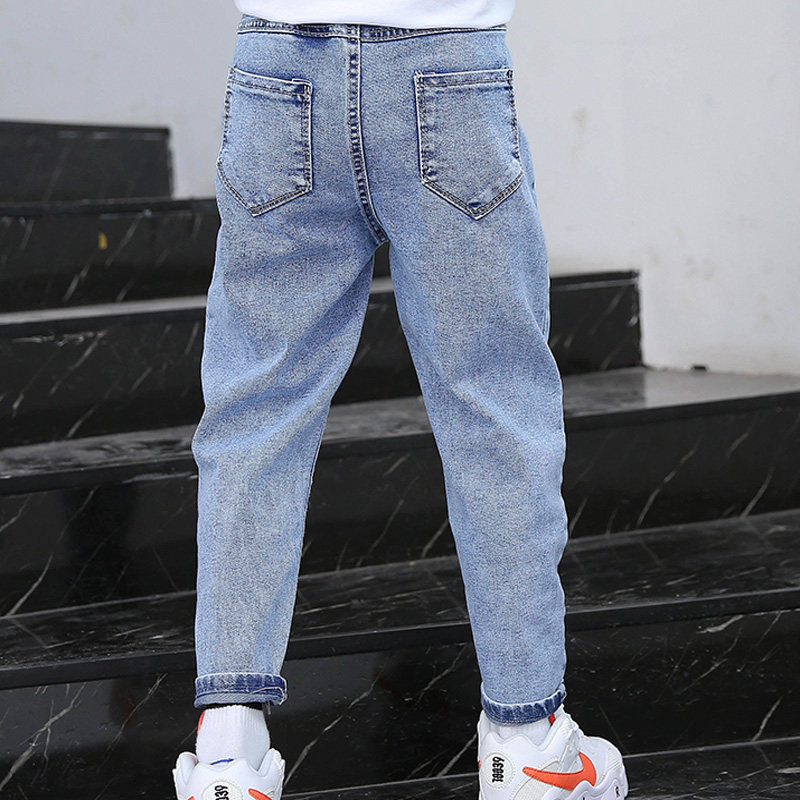 男童牛仔裤春秋2023潮薄款小男孩裤子宽松烟管裤浅色宽松长裤弹力,淘宝优惠券,粉丝福利购,淘宝优惠卷
