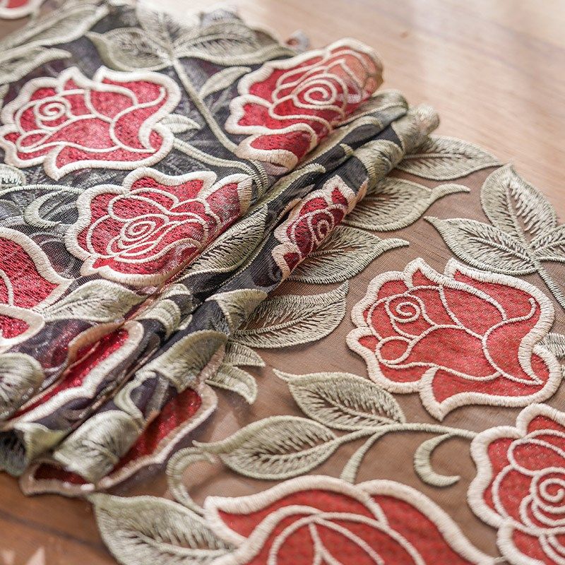 蕾丝桌旗美式复古桌布中间长条蕾丝盖巾玫瑰刺绣轻奢鞋柜斗柜盖布,淘宝优惠券,粉丝福利购,淘宝优惠卷