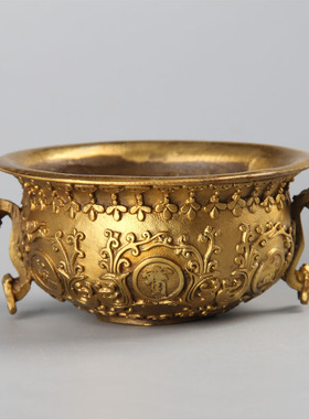 铜聚宝盆家居客厅店铺风水聚宝盆水晶彩石摆件