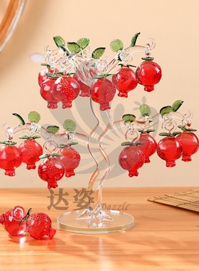 水晶石榴树摆件喜庆多子多福客厅电视柜玄关送礼开业礼品礼物摆件
