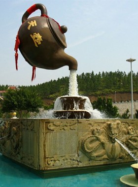 玻璃钢彩绘天壶悬空喷水 茶壶创意流水雕塑庭院 公园流水景观摆件