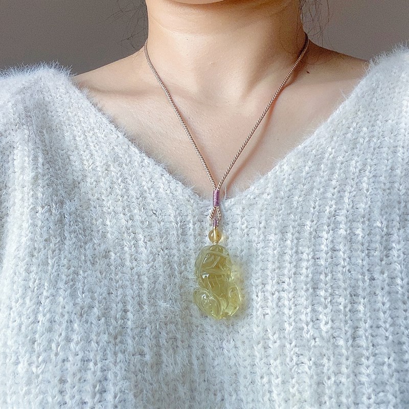 天然黄水晶貔貅吊坠财缘黄色皮丘挂件项链男女士情侣水晶饰品礼物 - 图1