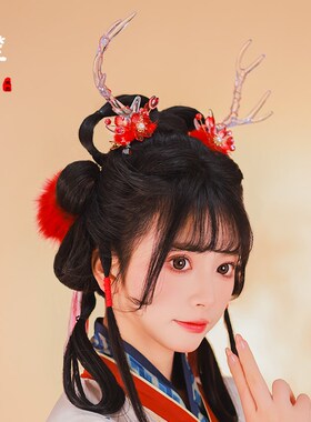 汉服发饰红色新年龙角头饰古风发夹龙年古装配饰可爱对夹女款冬季