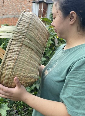 竹编手提篮菜篮子装鸡蛋水果采摘收纳筐竹筐环保购物篮大号小号