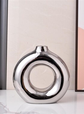 轻奢金银色电镀陶瓷花瓶花器家居工艺品艺术品摆件初月软装摆设