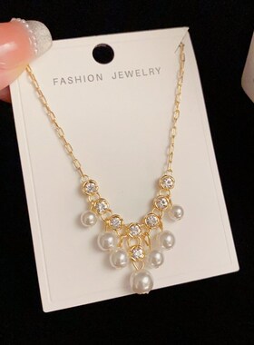 法式时尚温柔不规则珍珠流苏吊坠项链网红个性轻奢高级感锁骨链