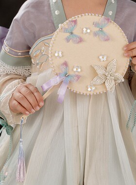半透古风团扇儿童汉服扇子女童旗袍舞蹈扇夏季中国风古典宫廷圆扇