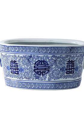 陶瓷花盆双耳喜字花盆青花瓷陶瓷花盆高档落地盆景兰花盆花卉绿植
