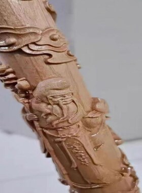 桃木拐杖老人防滑实木拐棍天然龙头桃木老年人拐棍儿福禄木雕手杖