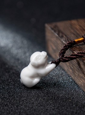 戴脖子项链12生肖挂件陶瓷老鼠牛虎兔龙蛇马羊猴鸡狗猪白色小吊坠