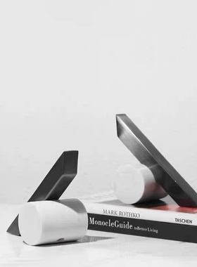 简约现代黑白几何大理石金属书档摆件样板间客厅书房桌面装饰书靠