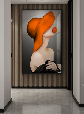 北欧人物时尚创意装饰画竖版挂画走廊尽头墙面壁画晶瓷画玄关过道