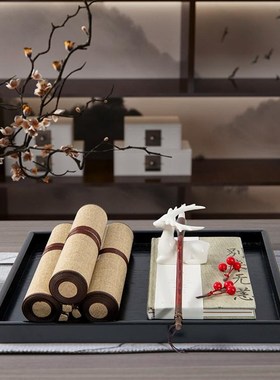 新中式仿古装饰书卷轴假书套装摆件禅意书柜组合样板房间软装饰品