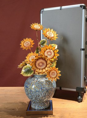 欣欣向荣向日葵花瓶m摆件大漆铜工艺品客厅玄关酒柜装饰品乔迁礼
