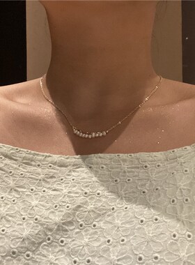 法式复古天然淡水珍珠项链女 日韩甜美笑脸珍珠项链气质锁骨链女