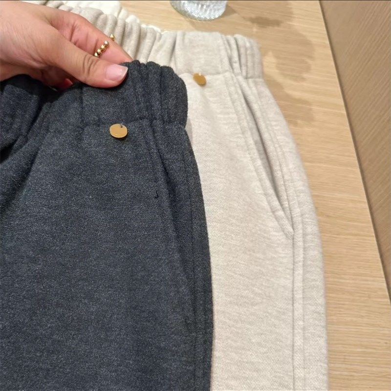 深灰色直筒休闲裤女2024秋冬新款胖妹妹mm高腰弹力显瘦毛呢卫裤潮,淘宝优惠券,粉丝福利购,淘宝优惠卷