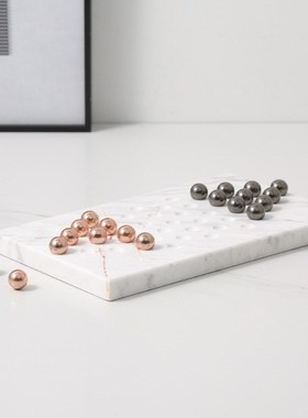 跳棋现代简约创意大理石棋盘金属棋子客厅摆件样板房茶几软装饰品