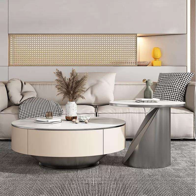 新款轻奢岩板茶几电视柜组合套装客厅现代设计师高档大小圆形茶桌 - 图0