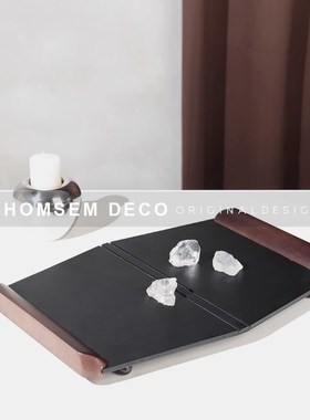 新中式极简实木h铁艺收纳托盘样板房间客厅茶几博古架民宿桌面摆