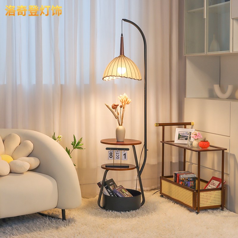 复古客厅落地灯氛围沙发边角创A意茶几置物功能卧室床头钓鱼台灯 - 图1