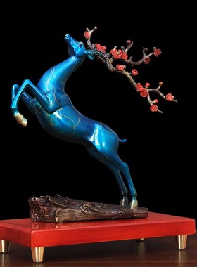 一路发财纯铜梅花鹿摆p件路上有财工艺品家居客厅玄关装饰乔迁礼