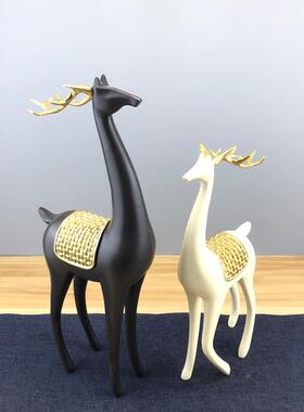 现代新中式树脂工艺品情侣鹿动物摆件家居装饰办公桌柜台客厅书房