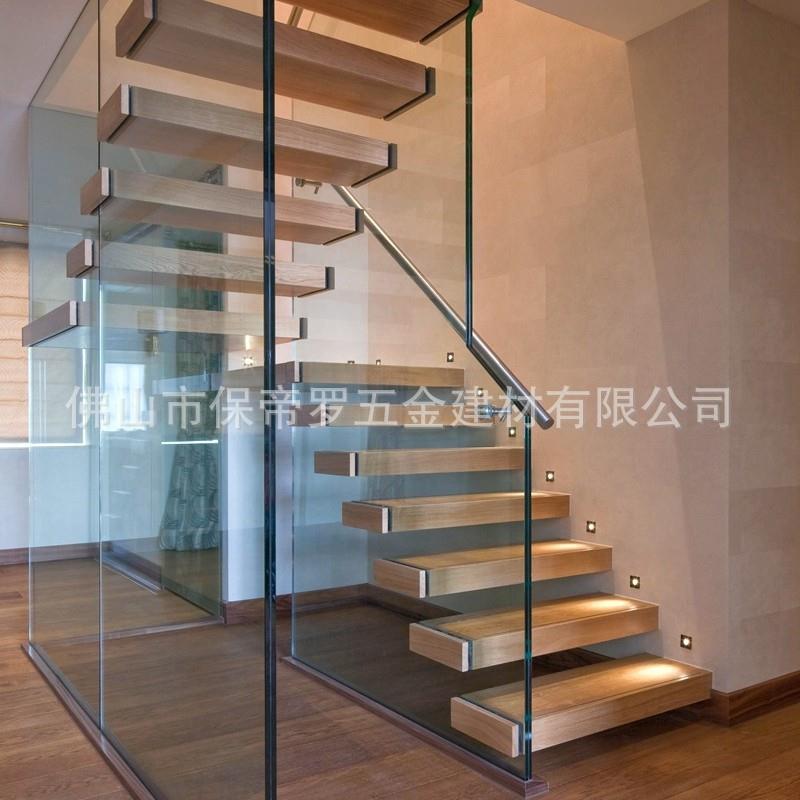 钢木楼梯悬浮钢结构玻璃护栏扶手栏杆楼梯不锈钢槽管卡槽扶手 - 图0