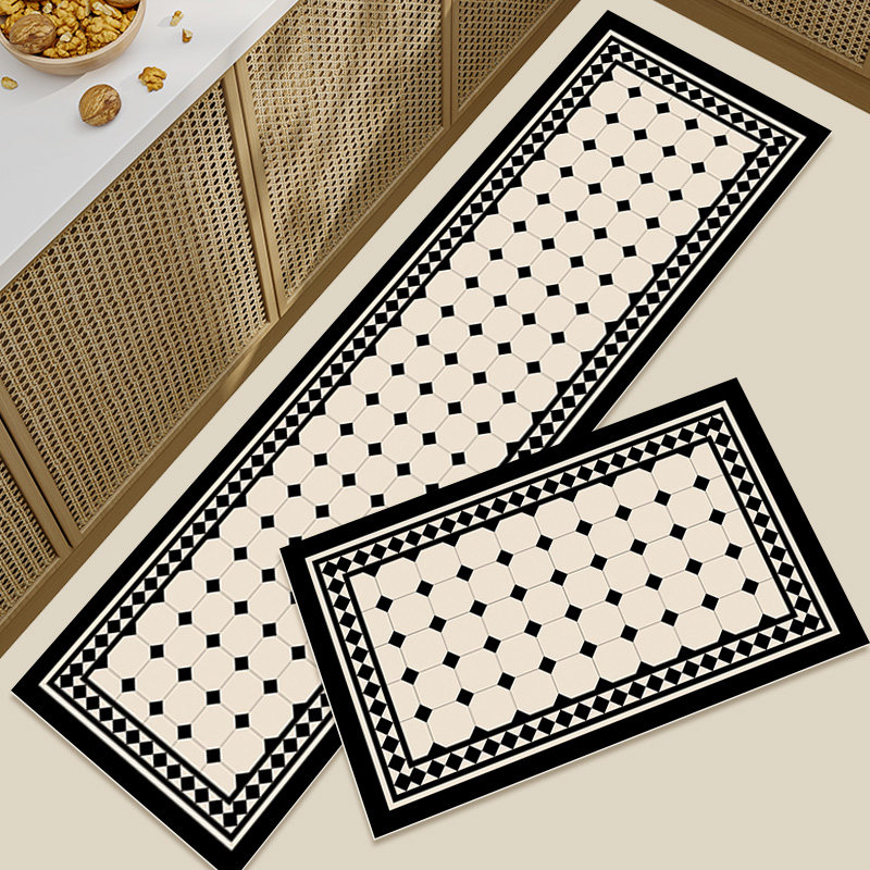 Technological leather kitchen floor mat, water-absorbent, non-slip, oil-proof and anti-fouling carpet, light French household wipeable and washable long strips