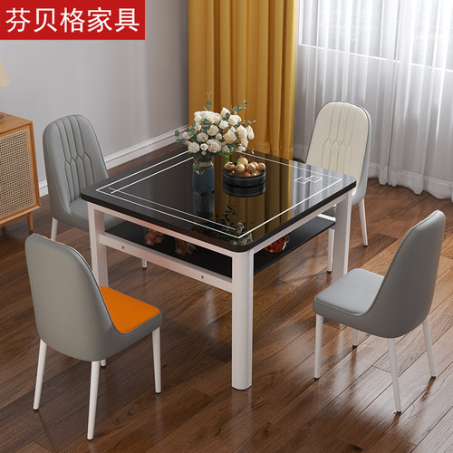 钢化玻璃餐桌椅i组合简约四方桌小户型家用吃饭桌子饭店正方形餐 - 图2