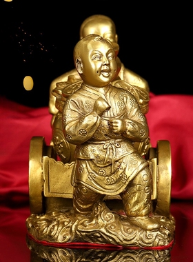 黄铜送财童子摆件聚宝盆店面商铺