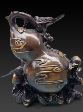 黄铜福寿双喜葫芦摆件福禄葫芦工艺品贺寿送长辈生日礼物客厅装饰