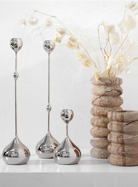 水滴银色烛台摆件轻奢现代创意电镀金属装饰客厅T餐厅北欧饰品摆