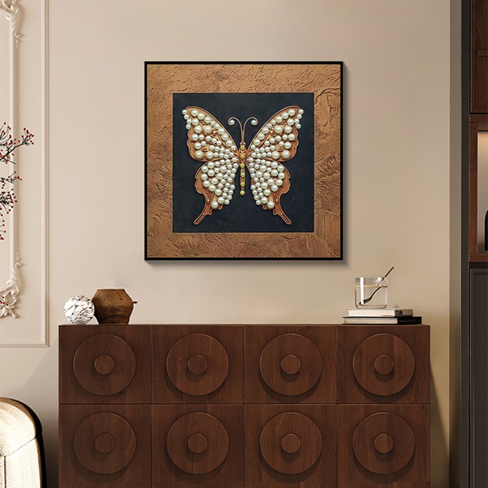 法式珍珠画 中古风立体卧室装饰画餐厅桌面摆画客厅挂画蝴蝶6060 - 图3