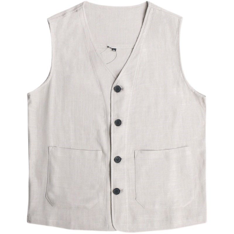 夏季薄款中国风男亚麻宽松马甲V领加肥加大复古棉麻背心坎肩汗衫,淘宝优惠券,粉丝福利购,淘宝优惠卷