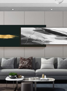 北欧现代简约客厅卧室挂画抽象几何笔刷双拼叠加壁画客厅装饰画
