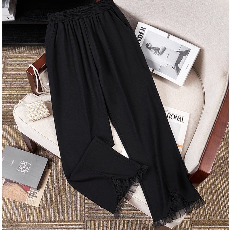 300斤特大码七分微喇裤女夏胖mm200高腰薄款显瘦蕾丝九分休闲裤子,淘宝优惠券,粉丝福利购,淘宝优惠卷