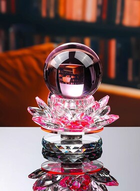 水晶球高c档莲花摆件轻奢乔迁礼物客厅办公室酒柜装饰品