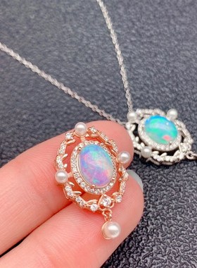 s925银吊坠g空托镶珍珠款新款吊坠托女信银托镶嵌欧泊水晶椭圆7*9