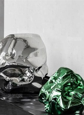 艺术不锈钢鹅卵石坐凳雕塑定制室内外镜面几P何石块水景装饰摆件